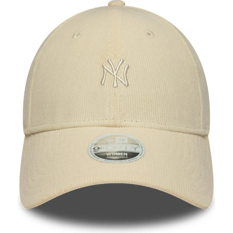 new-era-curved-brim-women-9forty-mini-cord-new-york-yankees-mlb-beige-adjustable-cap