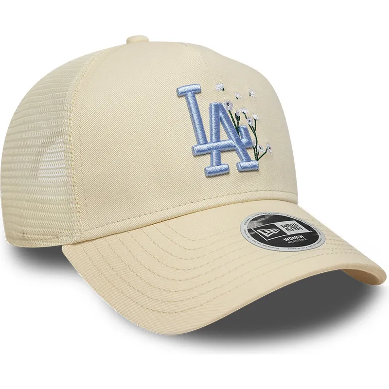 new-era-women-blue-logo-9forty-a-frame-floral-los-angeles-dodgers-mlb-beige-trucker-hat