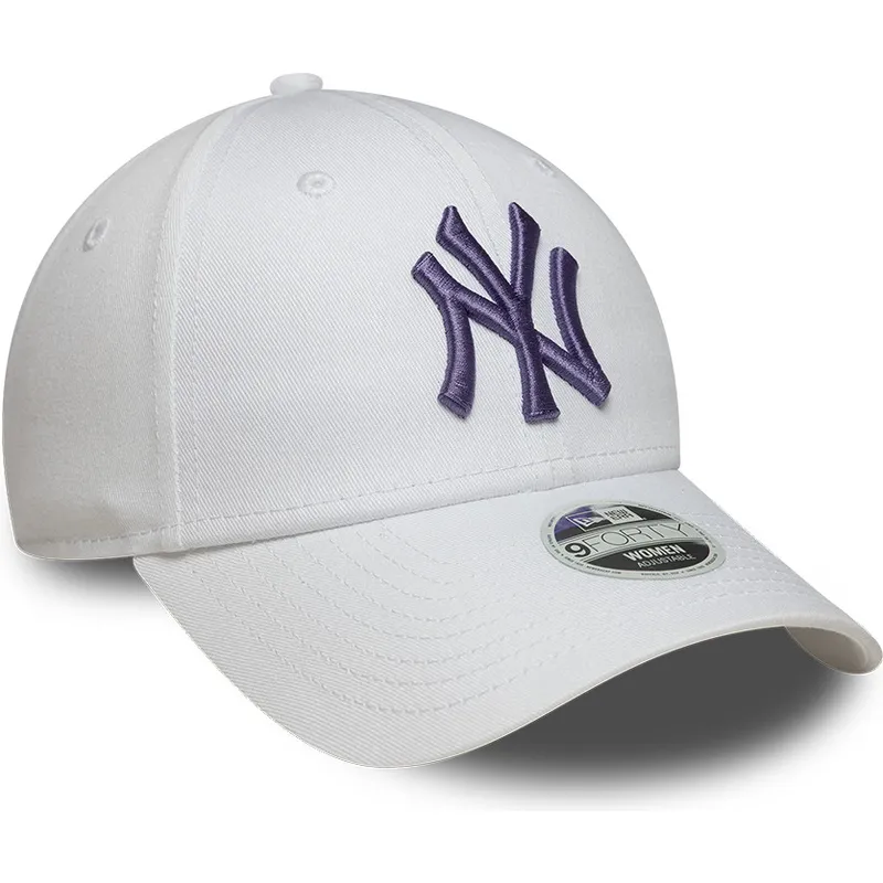 new-era-curved-brim-women-dark-purple-logo-9forty-league-essential-new-york-yankees-mlb-white-adjustable-cap