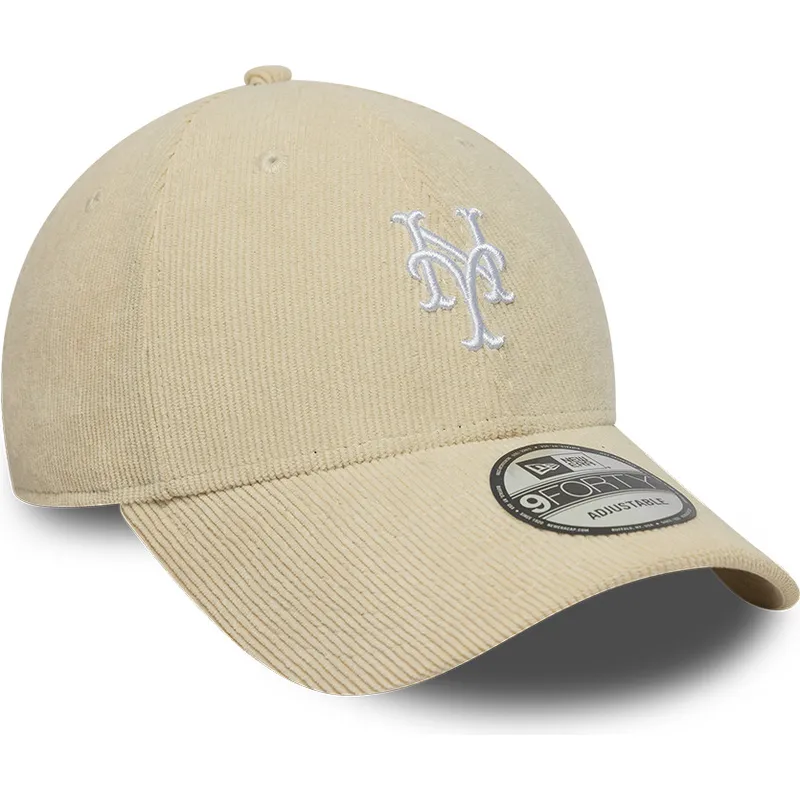 new-era-curved-brim-9forty-soft-cord-new-york-mets-mlb-beige-adjustable-cap
