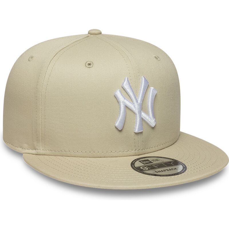 new-era-flat-brim-white-logo-9fifty-league-essential-new-york-yankees-mlb-beige-snapback-cap