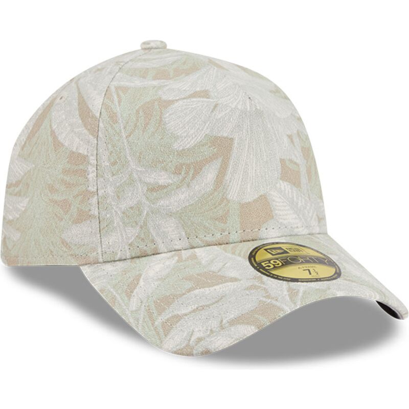 new-era-curved-brim-59forty-a-frame-leafy-palm-beige-fitted-cap new-era-curved-brim-59forty-a-frame-leafy-palm-beige-fitted-cap