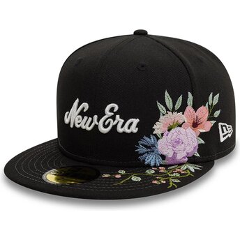 New Era Flat Brim 59FIFTY Floral Emb Black Fitted Cap