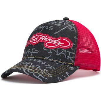 Ed Hardy Don Denim Black and Red Trucker Hat