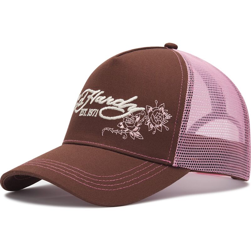 ed-hardy-skull-and-roses-brown-and-pink-trucker-hat ed-hardy-skull-and-roses-brown-and-pink-trucker-hat