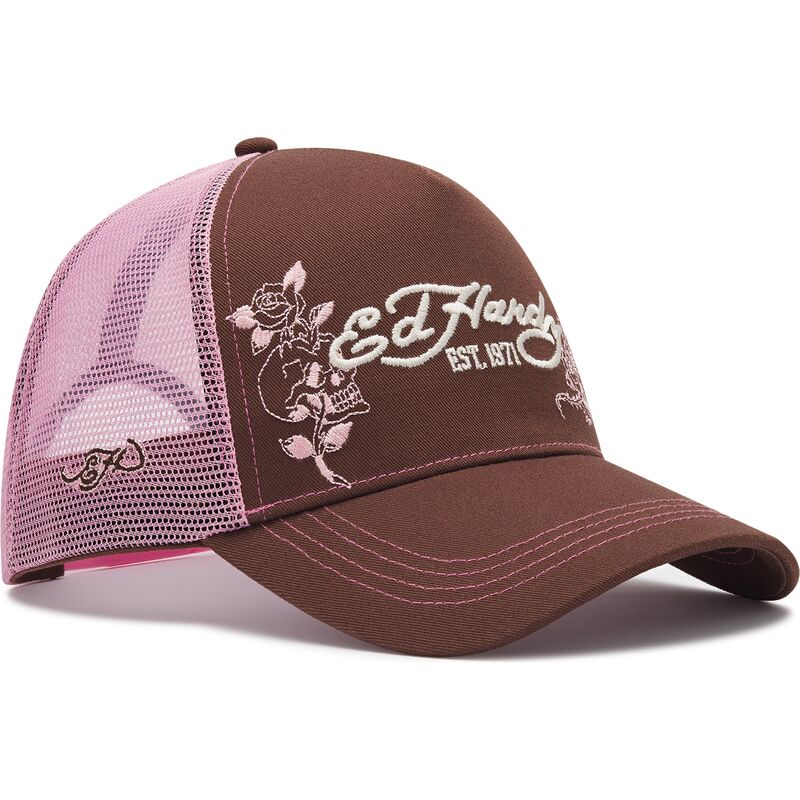 ed-hardy-skull-and-roses-brown-and-pink-trucker-hat ed-hardy-skull-and-roses-brown-and-pink-trucker-hat