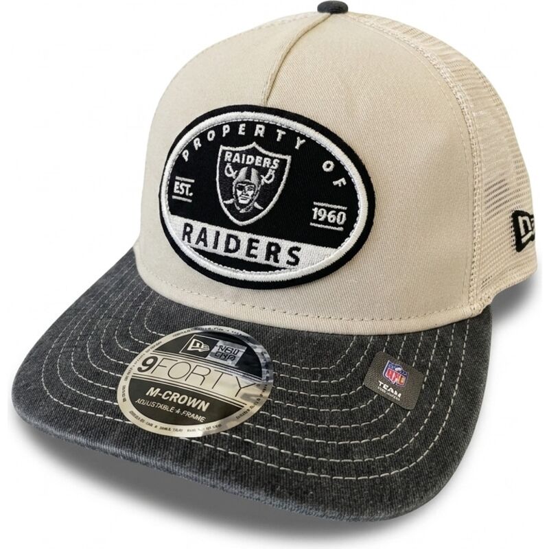 new-era-9forty-m-crown-a-frame-fray-las-vegas-raiders-nfl-beige-and-black-trucker-hat