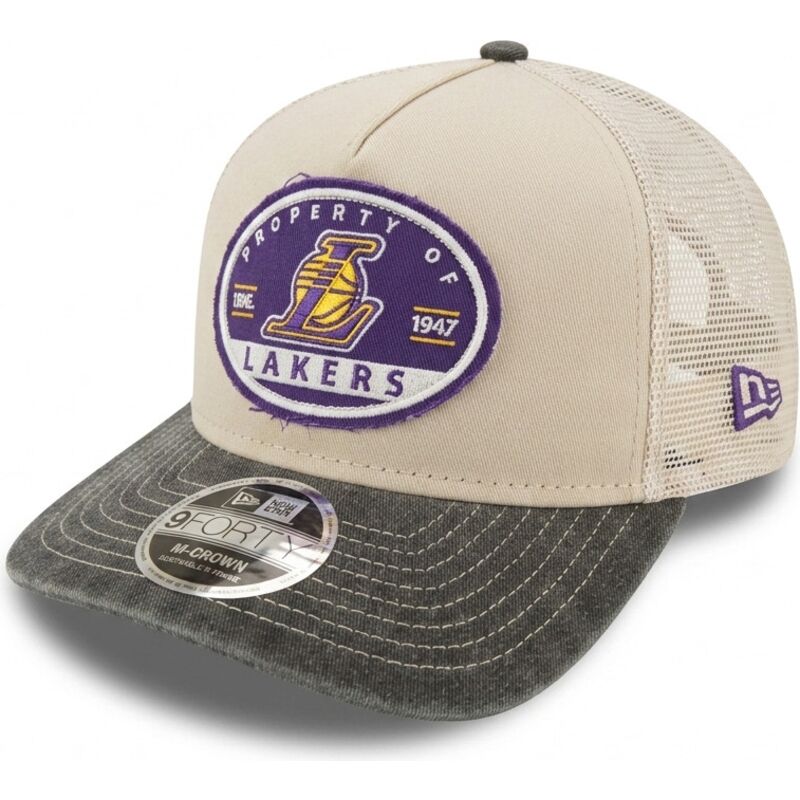 new-era-9forty-m-crown-a-frame-fray-los-angeles-lakers-nba-beige-and-grey-trucker-hat new-era-9forty-m-crown-a-frame-fray-los-angeles-lakers-nba-beige-and-grey-trucker-hat
