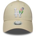 new-era-curved-brim-women-9forty-flower-icon-los-angeles-dodgers-mlb-beige-adjustable-cap