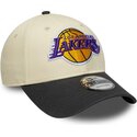 new-era-curved-brim-9forty-colour-block-los-angeles-lakers-nba-beige-and-black-adjustable-cap