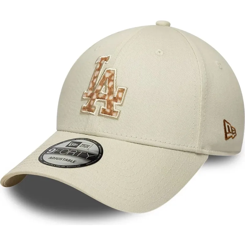 new-era-curved-brim-brown-logo-9forty-faux-pony-infill-los-angeles-dodgers-mlb-beige-adjustable-cap