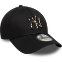 new-era-curved-brim-brown-logo-9forty-faux-pony-infill-new-york-yankees-mlb-black-adjustable-cap