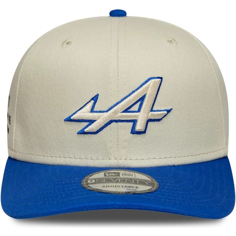 new-era-curved-brim-9seventy-stretch-snap-contrast-visor-alpine-f1-team-formula-1-beige-and-blue-snapback-cap