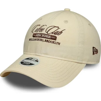 New Era Curved Brim Women 9TWENTY Coffee Club Beige Adjustable Cap