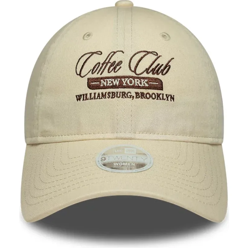 new-era-curved-brim-women-9twenty-coffee-club-beige-adjustable-cap new-era-curved-brim-women-9twenty-coffee-club-beige-adjustable-cap