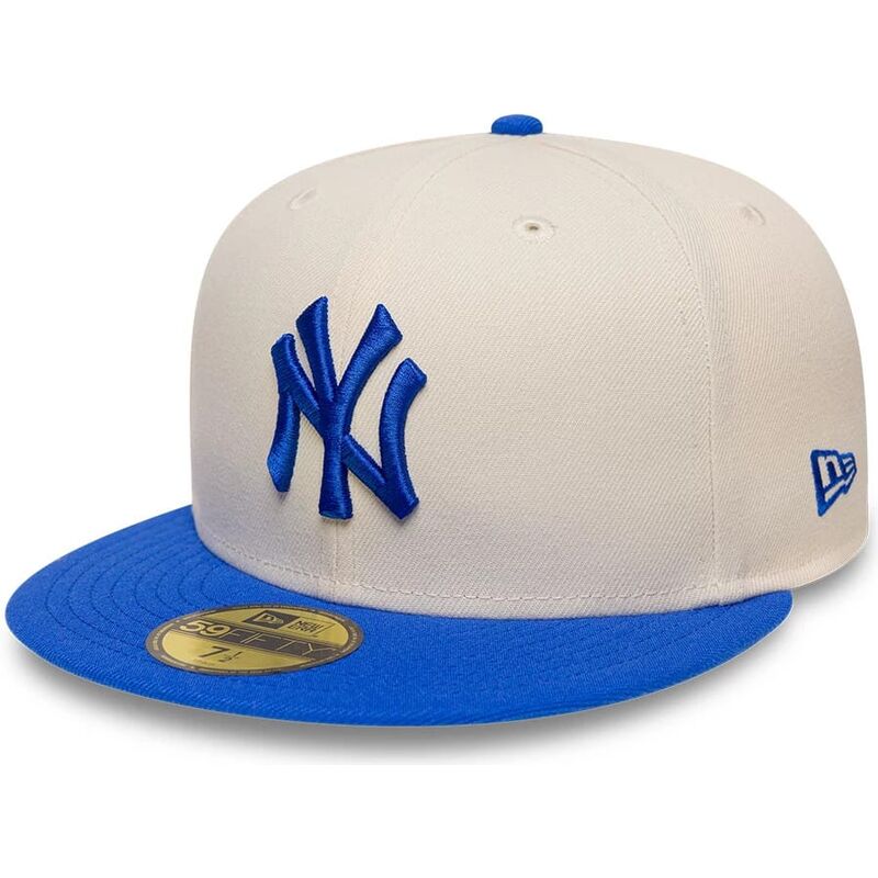 new-era-flat-brim-blue-logo-59fifty-league-essential-new-york-yankees-mlb-beige-and-blue-fitted-cap