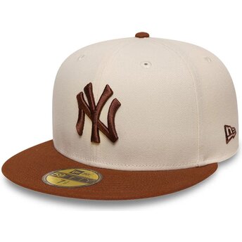 New Era Flat Brim Brown Logo 59FIFTY League Essential New York Yankees MLB Brown and Beige Fitted Cap