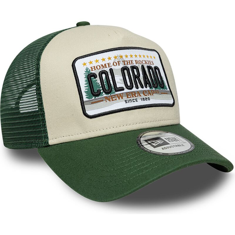 new-era-a-frame-license-plate-colorado-green-and-beige-trucker-hat