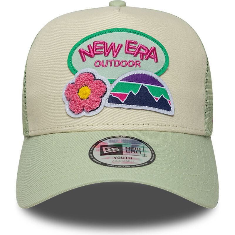 new-era-youth-a-frame-outdoor-green-and-beige-trucker-hat