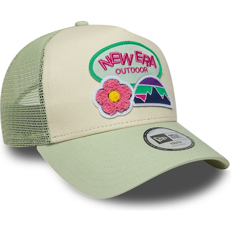new-era-youth-a-frame-outdoor-green-and-beige-trucker-hat