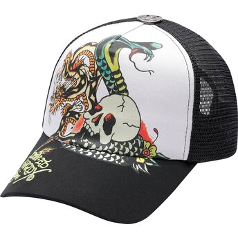 Ed Hardy Snake And Skull Black and White Trucker Hat
