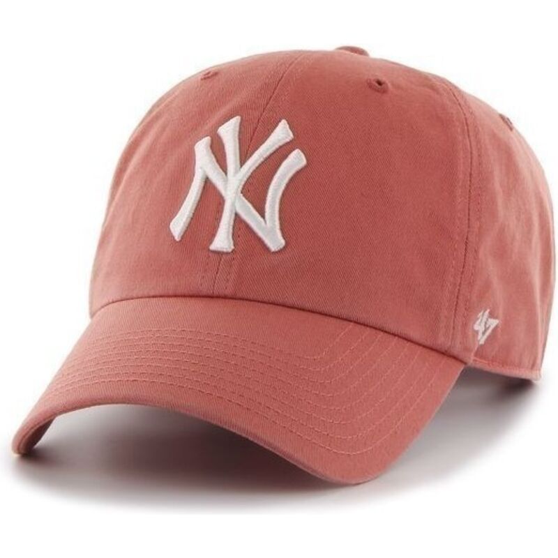 47-brand-curved-brim-clean-up-no-loop-label-island-red-new-york-yankees-mlb-light-red-adjustable-cap