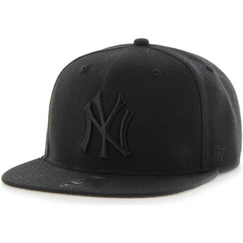 47 Brand Flat Brim Black Logo Captain No Shot New York Yankees MLB Black Snapback Cap