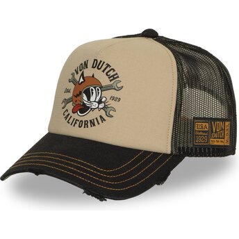 Von Dutch CREW37 Beige and Black Trucker Hat