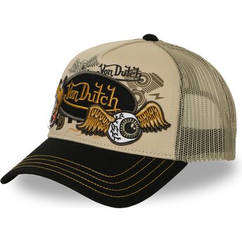 Von Dutch PATCHES19 Beige and Black Trucker Hat