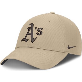 Nike Curved Brim Brown Logo Structured Uv Poly Ripstop Oakland Athletics MLB Beige Adjustable Cap
