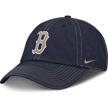 Nike Curved Brim Fathers Day Club Unstructured Organic Cotton Boston Red Sox MLB Navy Blue Adjustable Cap with Beige Logo