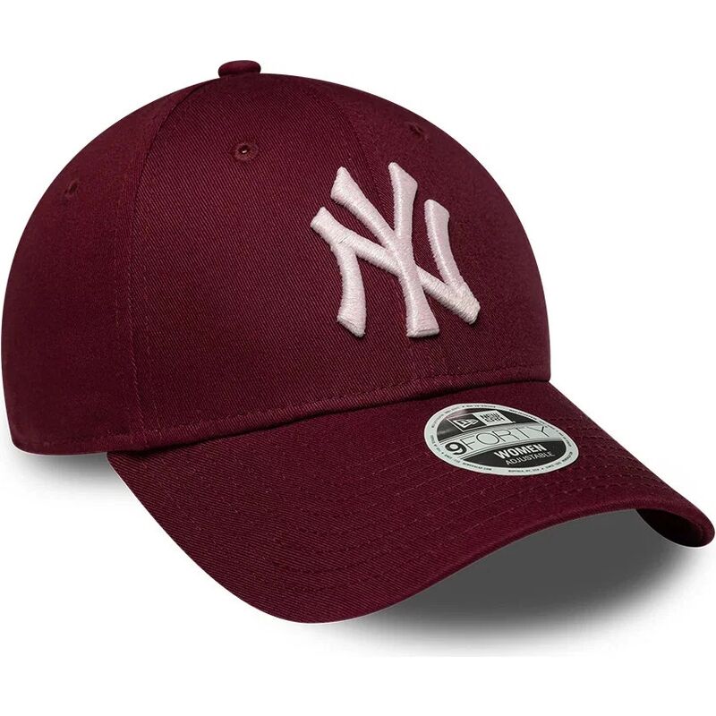 new-era-curved-brim-women-pink-logo-9forty-metallic-logo-new-york-yankees-mlb-red-adjustable-cap