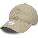 new-era-curved-brim-9twenty-a-frame-melton-luxe-new-york-yankees-mlb-beige-adjustable-cap-with-beige-logo