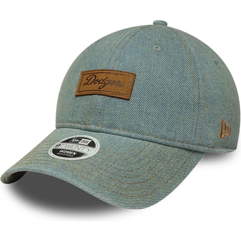 new-era-curved-brim-women-brown-logo-9twenty-denim-los-angeles-dodgers-mlb-blue-adjustable-cap