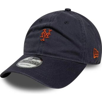 New Era Curved Brim Brown Logo 9TWENTY Mini Logo New York Mets MLB Navy Blue Adjustable Cap