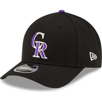New Era Curved Brim Purple Logo 9FORTY M-Crown Player Replica Colorado Rockies MLB Black Snapback Cap