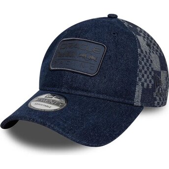 New Era Curved Brim 9TWENTY Patterned Denim Red Bull Racing Formula 1 Navy Blue Adjustable Cap