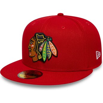 New Era Flat Brim 59FIFTY Basic Chicago Blackhawks NHL Red Fitted Cap