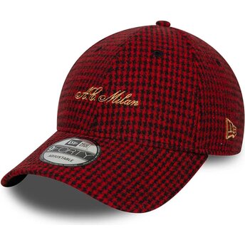 New Era Curved Brim 9FORTY Houndstooth AC Milan Serie A Red Adjustable Cap