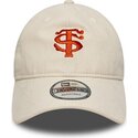 new-era-curved-brim-red-logo-9twenty-faux-suede-stade-toulousain-top-14-beige-adjustable-cap