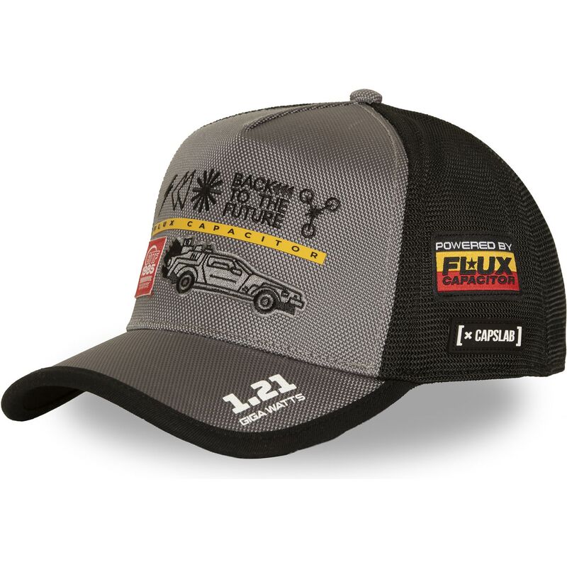 capslab-dmc-delorean-btf2-btf-back-to-the-future-grey-and-black-trucker-hat