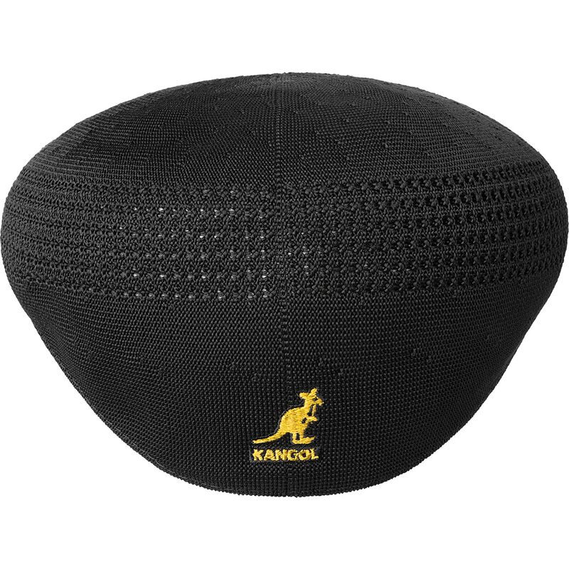 kangol-golden-logo-tropic-504-ventair-black-flat-cap
