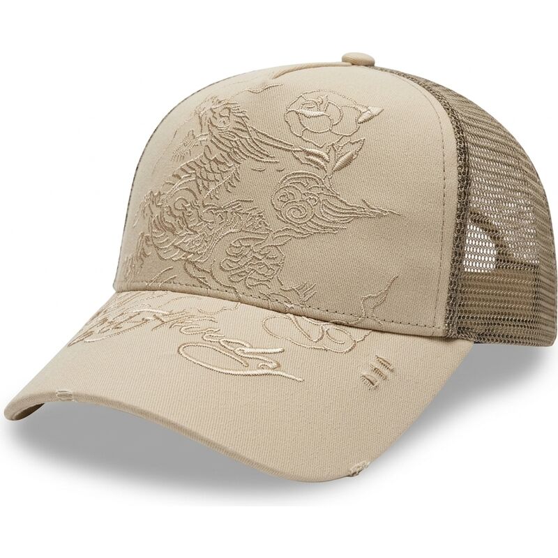 ed-hardy-outline-dragon-khaki-trucker-hat