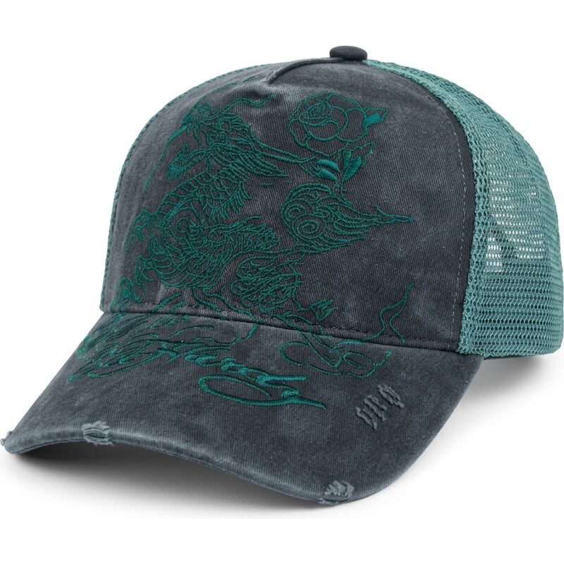 ed-hardy-outline-dragon-distressed-black-and-green-trucker-hat ed-hardy-outline-dragon-distressed-black-and-green-trucker-hat