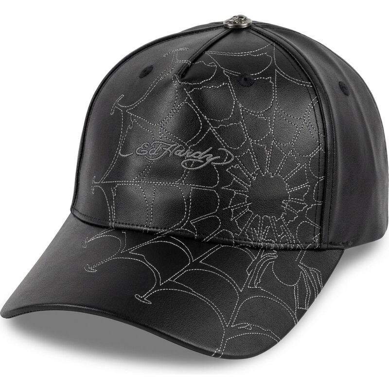 ed-hardy-curved-brim-spiderweb-pu-leather-black-adjustable-cap