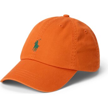 Polo Ralph Lauren Curved Brim Green Logo Cotton Chino Classic Sport Dark Orange Adjustable Cap