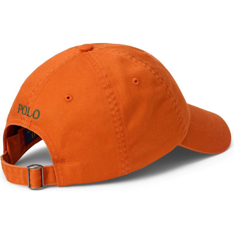 polo-ralph-lauren-curved-brim-green-logo-cotton-chino-classic-sport-dark-orange-adjustable-cap