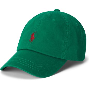 Polo Ralph Lauren Curved Brim Red Logo Cotton Chino Classic Sport Green Adjustable Cap
