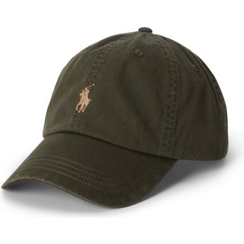 Polo Ralph Lauren Curved Brim Brown Logo Cotton Chino Classic Sport Dark Green Adjustable Cap