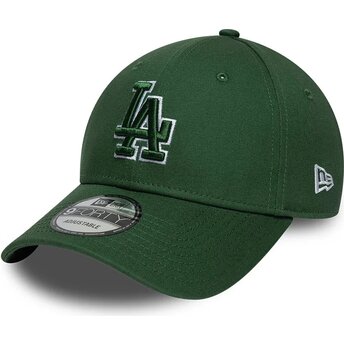 New Era Curved Brim Green Logo 9FORTY Team Outline Los Angeles Dodgers MLB Green Adjustable Cap
